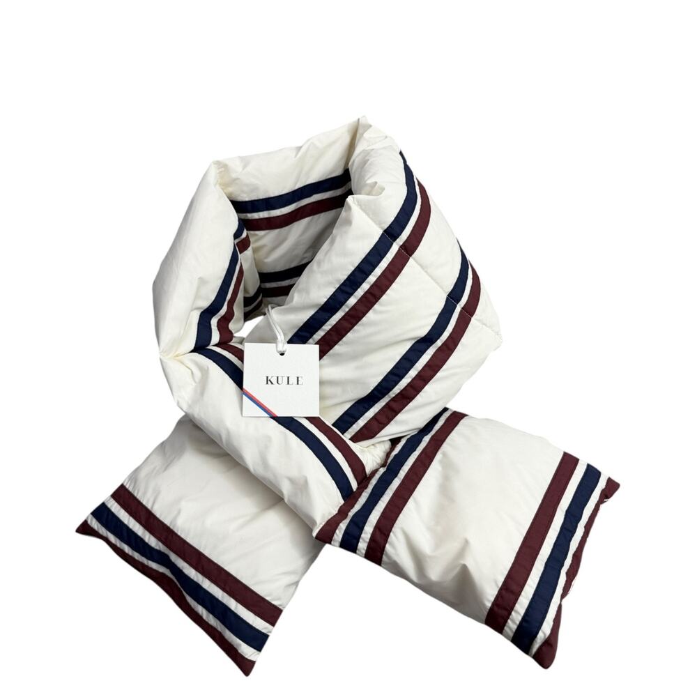 KULE Seever Down Scarf White Blue Striped Outdoors Insulated Puffer Luxury
